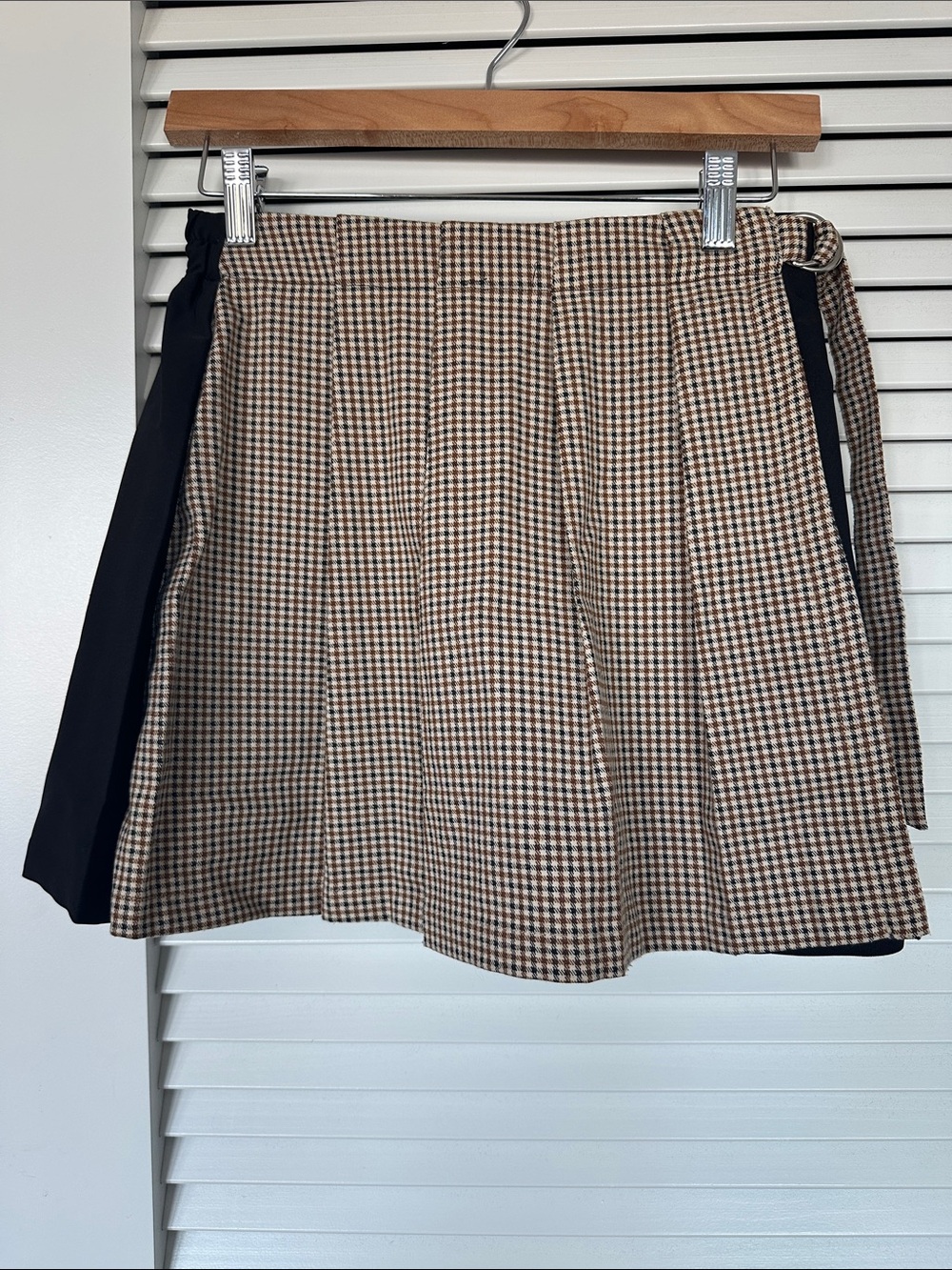 Plaid Wrap Mini Skirt with Black Side Panels